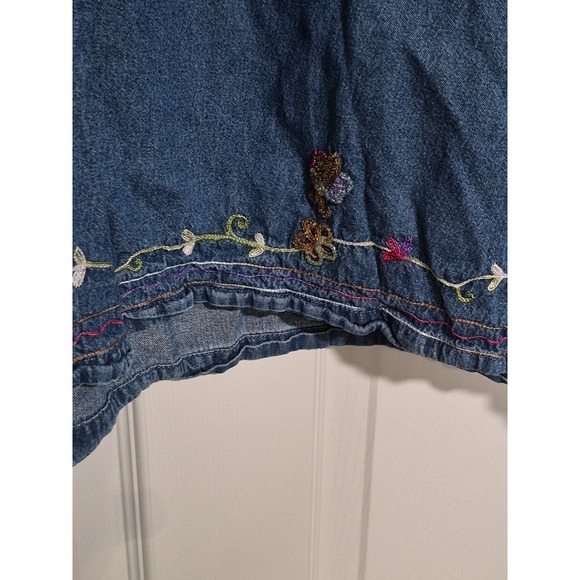 The Quacker Factory V-Neck Short Sleeve Denim Dress Embroidered Floral Size 2XL - Picture 6 of 9